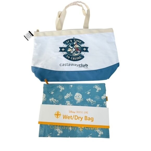 Disney Cruise Line Castaway Club Tote Bag Wet Dry Bag Set Blue White Zipper New - Picture 1 of 13
